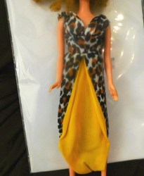 1479 1969 - 70 BARBIE LEISURE SLEEVELESS LONG LEOPARD NYLON DRESS, YELLOW MULES COMPLETE